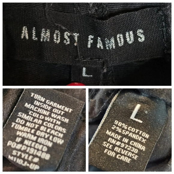 Almost Famous Black Stretch Denim Jogger Cargo Overalls. Size Large - Picture 2 of 16